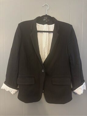 Gibson Black Single-Button Women's Blazer with Stripe Lining